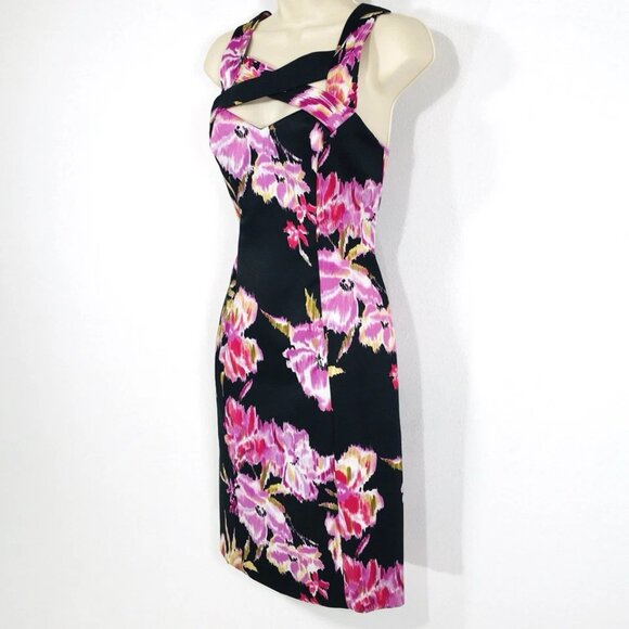 Cache Dress Sz 8 Floral Stretch Sheath Crisscross Cut Out Fairycore Whimsy - Picture 3 of 10